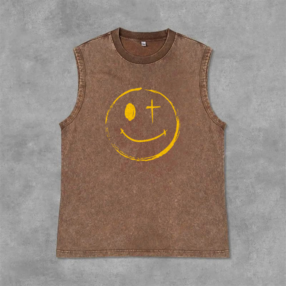 Christianartworkshop Smiley Face Jesus Saves Unisex Washed Tank Top - image 5