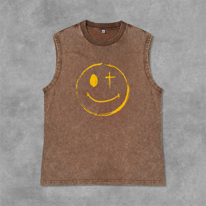 Christianartworkshop Smiley Face Jesus Saves Unisex Washed Tank Top - image 5