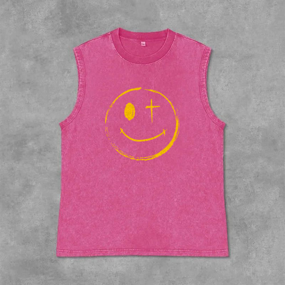 Christianartworkshop Smiley Face Jesus Saves Unisex Washed Tank Top - image 33
