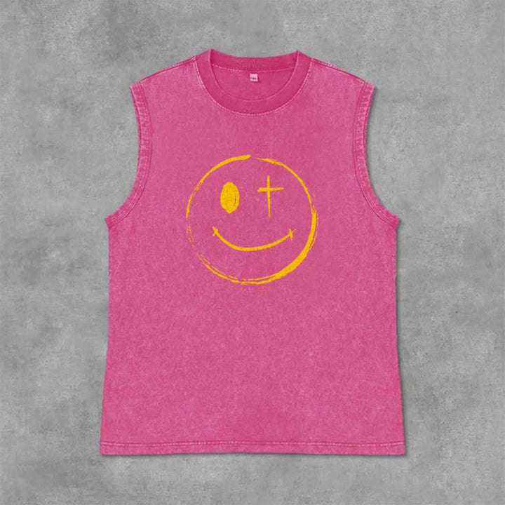 Christianartworkshop Smiley Face Jesus Saves Unisex Washed Tank Top - image 33