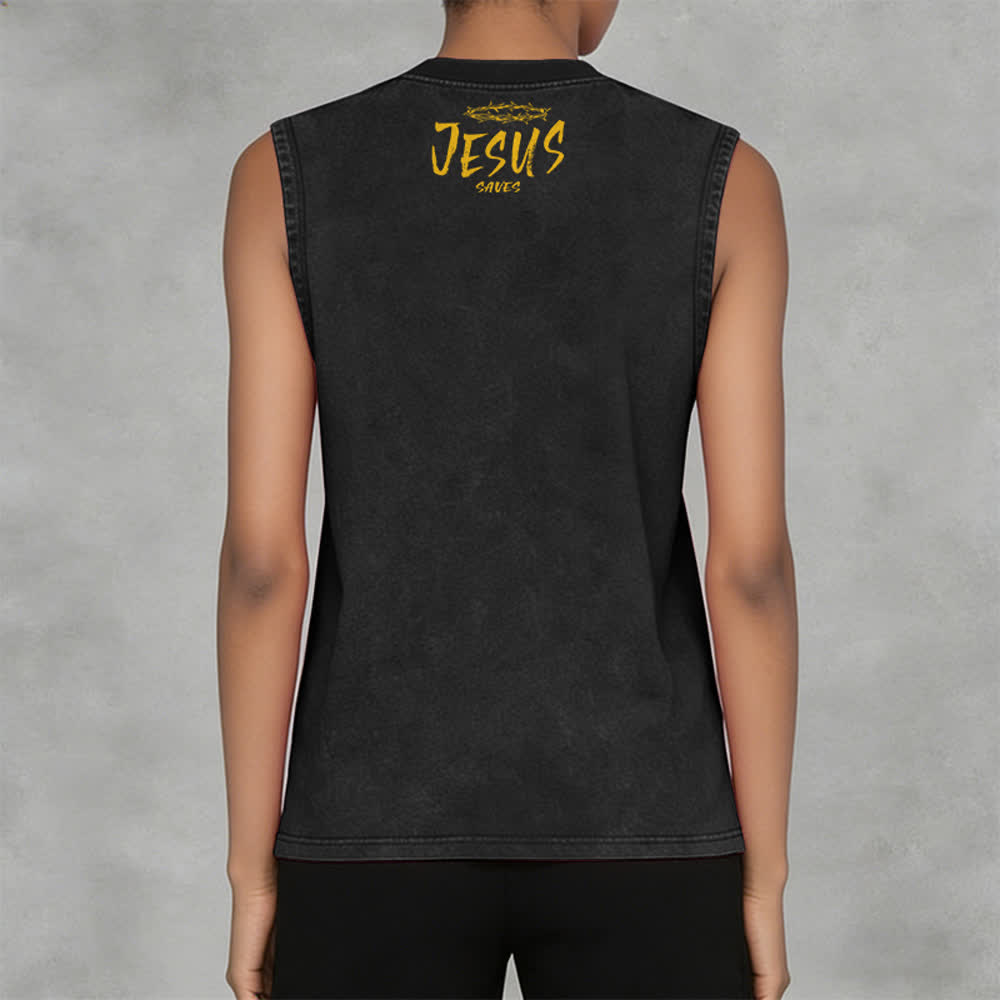 Christianartworkshop Smiley Face Jesus Saves Unisex Washed Tank Top - image 11