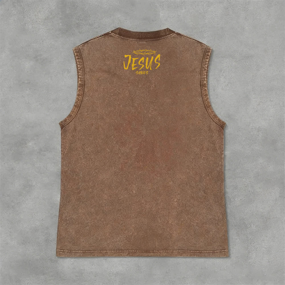 Christianartworkshop Smiley Face Jesus Saves Unisex Washed Tank Top - image 6