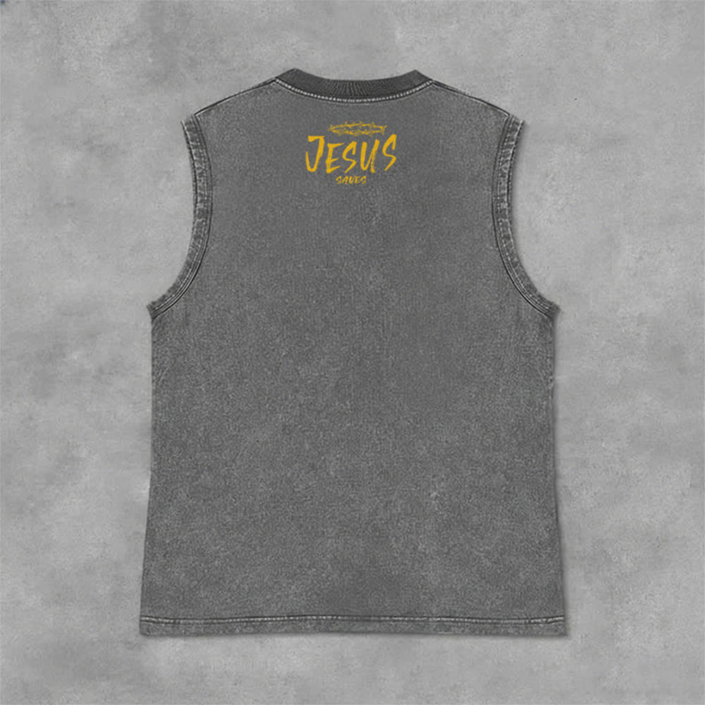 Christianartworkshop Smiley Face Jesus Saves Unisex Washed Tank Top - image 20