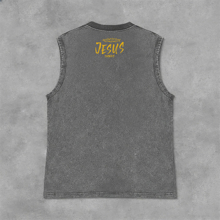 Christianartworkshop Smiley Face Jesus Saves Unisex Washed Tank Top - image 20