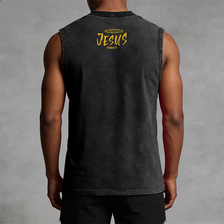 Christianartworkshop Smiley Face Jesus Saves Unisex Washed Tank Top - image 9