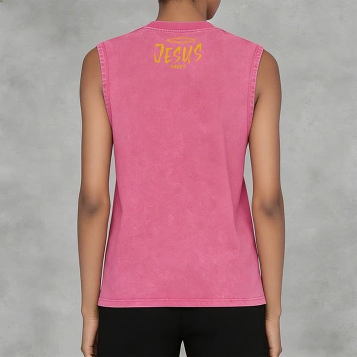 Christianartworkshop Smiley Face Jesus Saves Unisex Washed Tank Top - image 32
