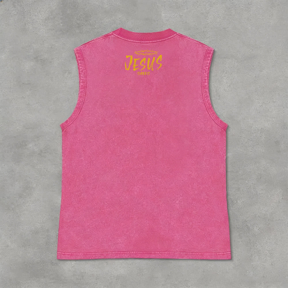 Christianartworkshop Smiley Face Jesus Saves Unisex Washed Tank Top - image 34