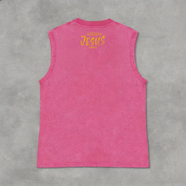 Christianartworkshop Smiley Face Jesus Saves Unisex Washed Tank Top - image 34