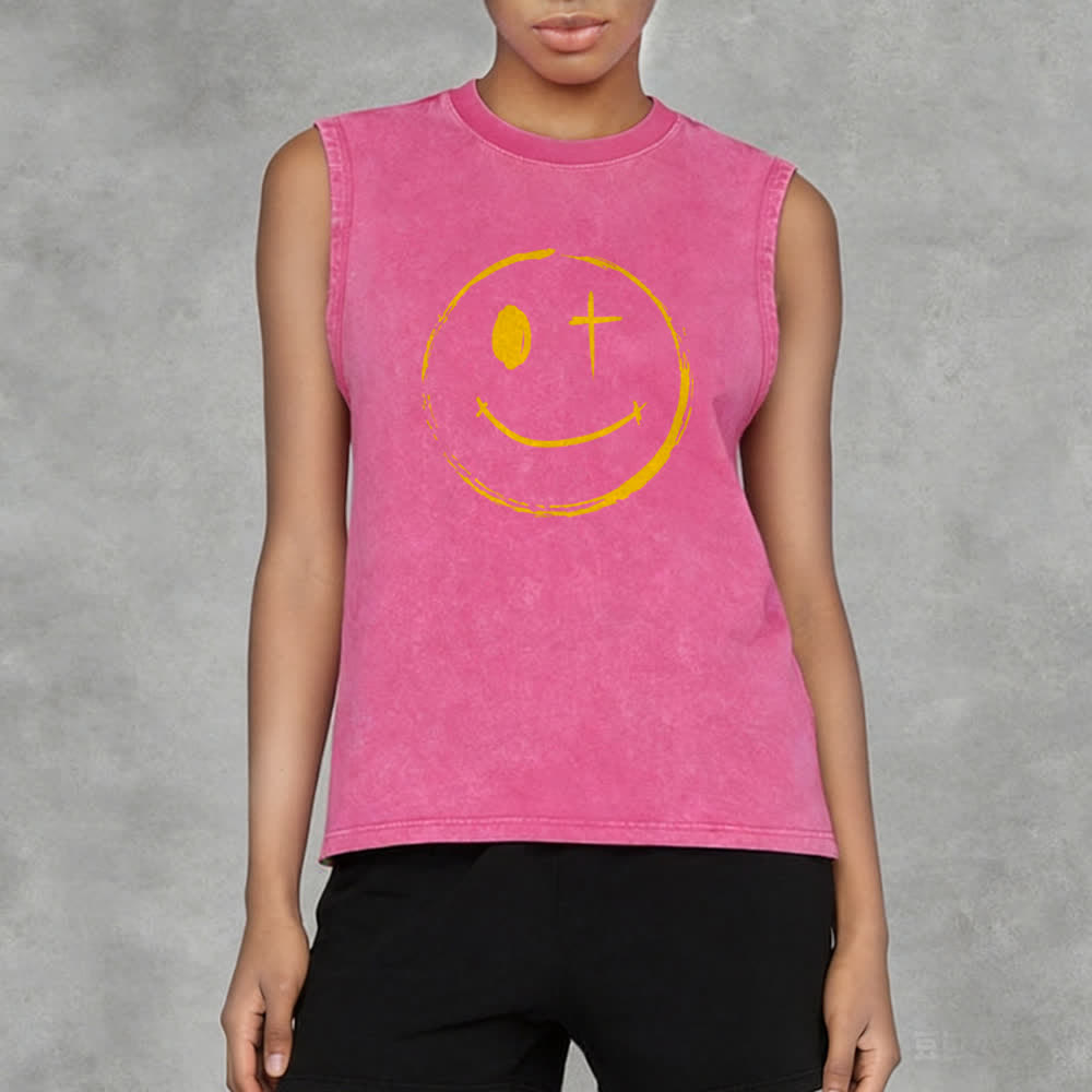 Christianartworkshop Smiley Face Jesus Saves Unisex Washed Tank Top - image 31