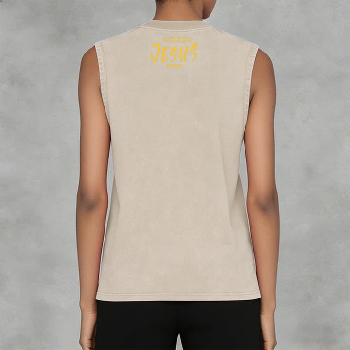 Christianartworkshop Smiley Face Jesus Saves Unisex Washed Tank Top - image 25