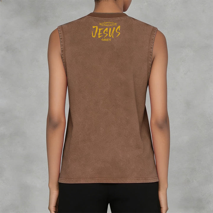 Christianartworkshop Smiley Face Jesus Saves Unisex Washed Tank Top - image 4