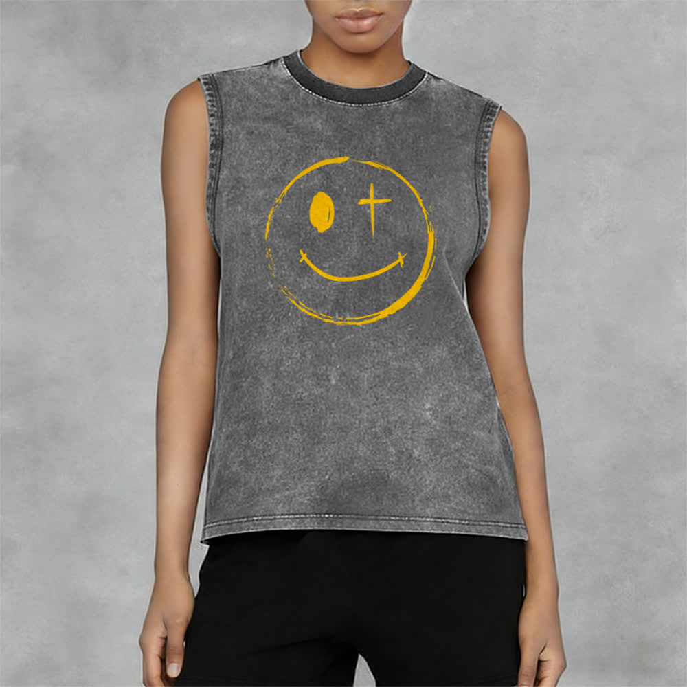 Christianartworkshop Smiley Face Jesus Saves Unisex Washed Tank Top - image 17