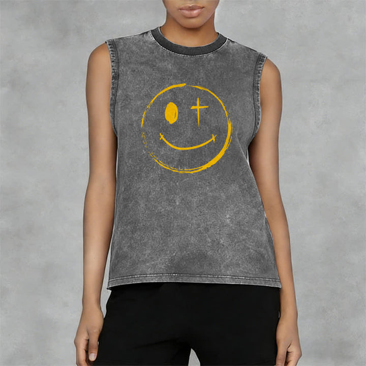 Christianartworkshop Smiley Face Jesus Saves Unisex Washed Tank Top - image 17