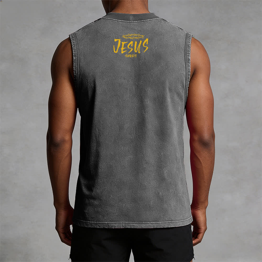 Christianartworkshop Smiley Face Jesus Saves Unisex Washed Tank Top - image 16