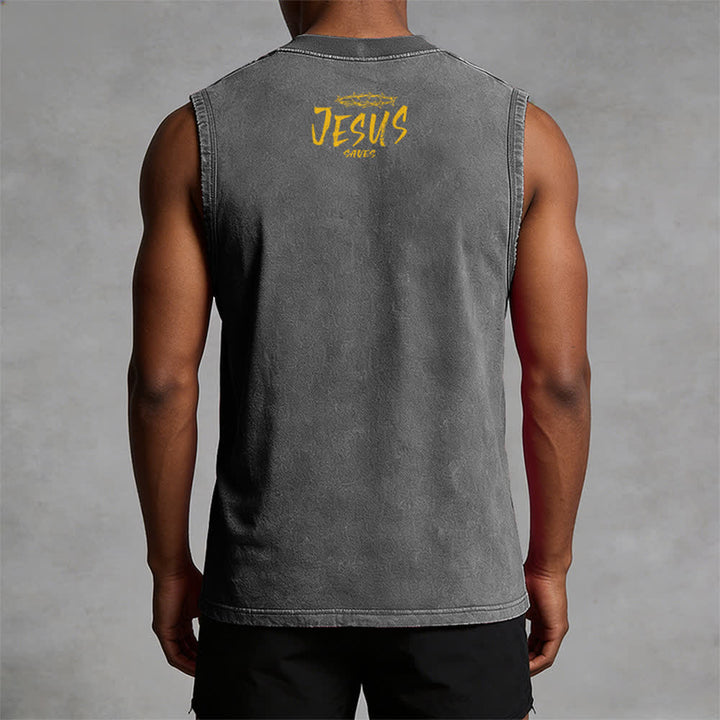 Christianartworkshop Smiley Face Jesus Saves Unisex Washed Tank Top - image 16