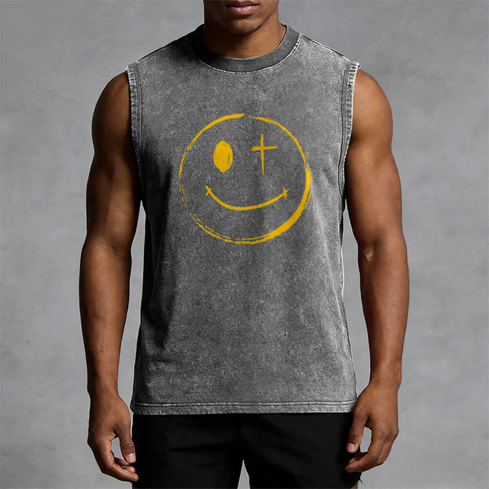 Christianartworkshop Smiley Face Jesus Saves Unisex Washed Tank Top - image 15