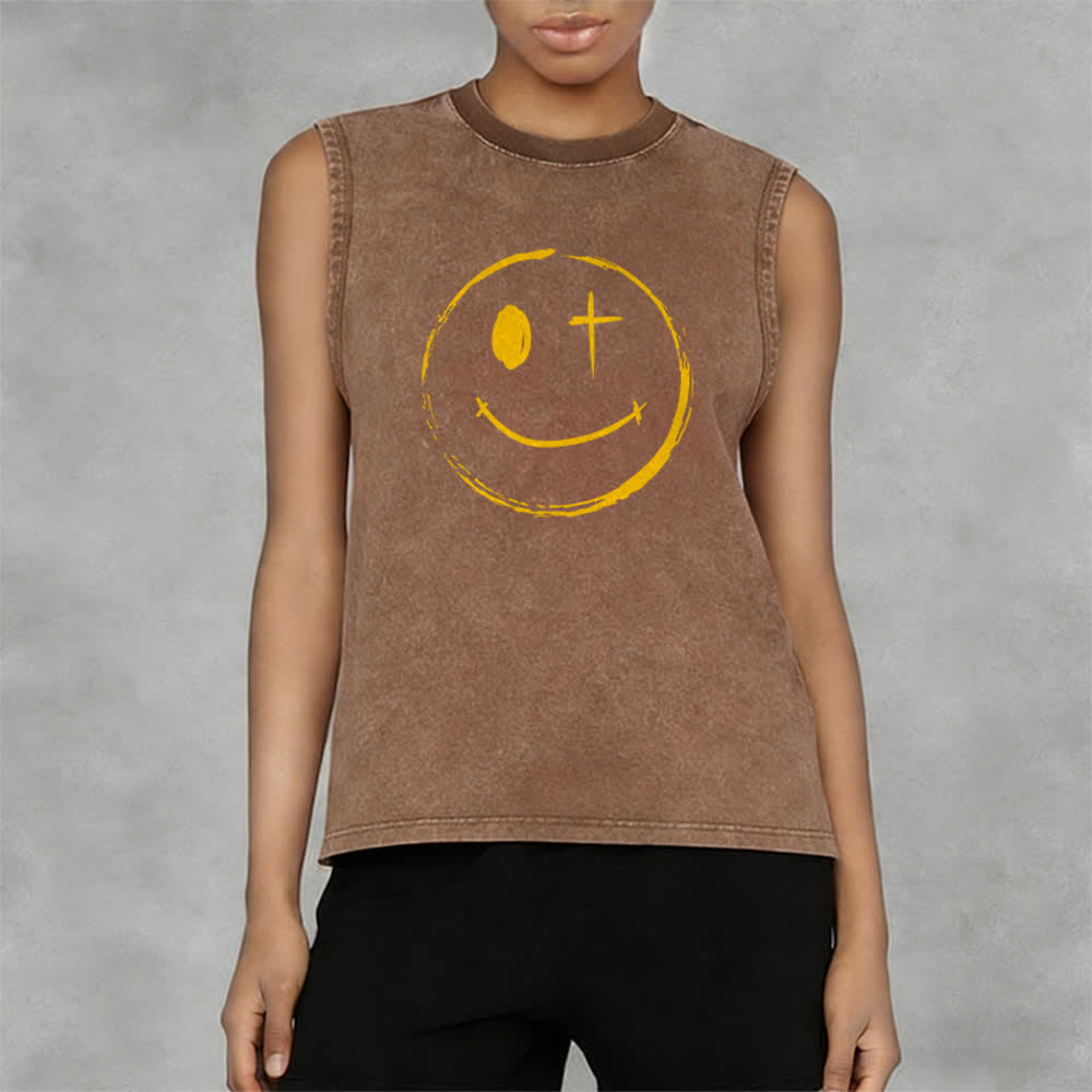 Christianartworkshop Smiley Face Jesus Saves Unisex Washed Tank Top - image 3