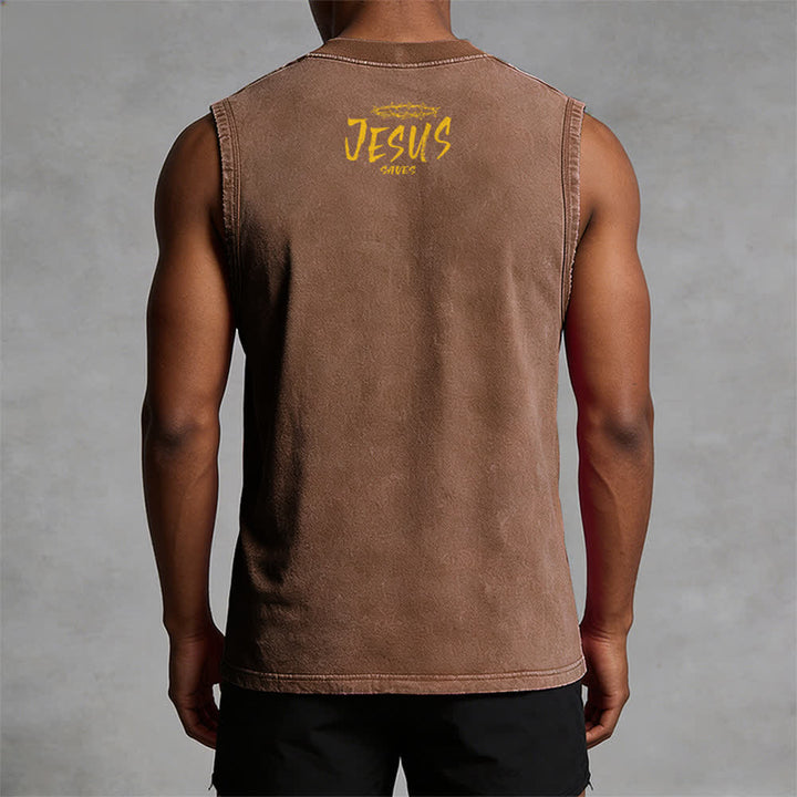 Christianartworkshop Smiley Face Jesus Saves Unisex Washed Tank Top - image 2