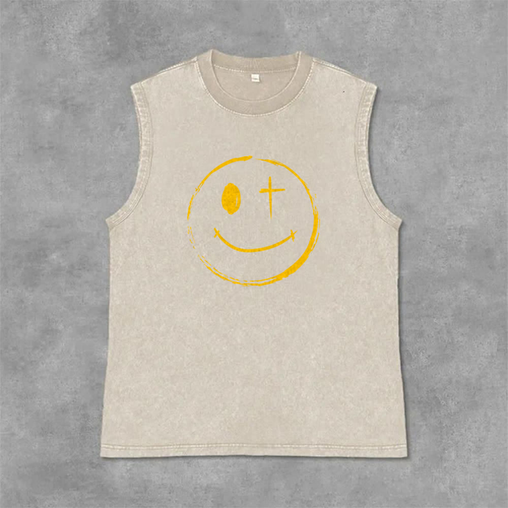 Christianartworkshop Smiley Face Jesus Saves Unisex Washed Tank Top - image 26