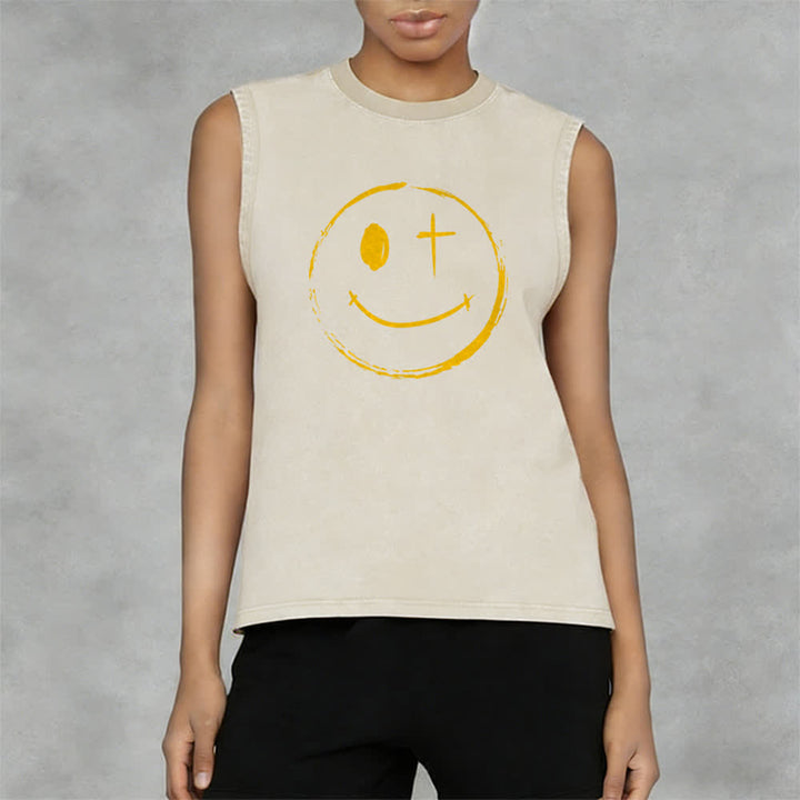 Christianartworkshop Smiley Face Jesus Saves Unisex Washed Tank Top - image 24