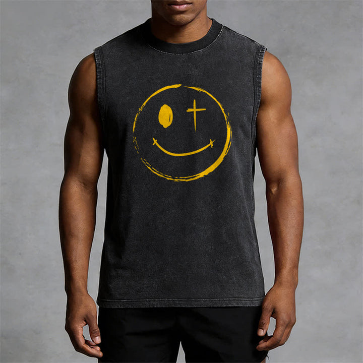 Christianartworkshop Smiley Face Jesus Saves Unisex Washed Tank Top - image 8