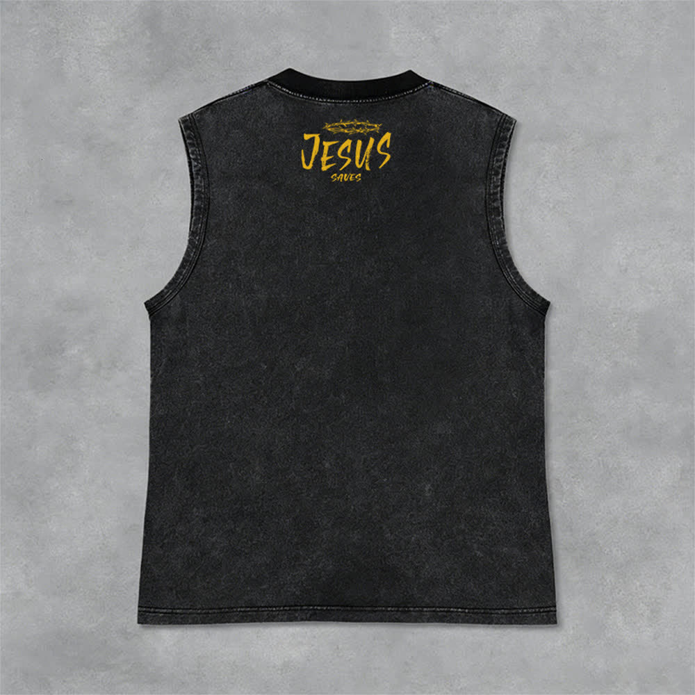 Christianartworkshop Smiley Face Jesus Saves Unisex Washed Tank Top - image 13