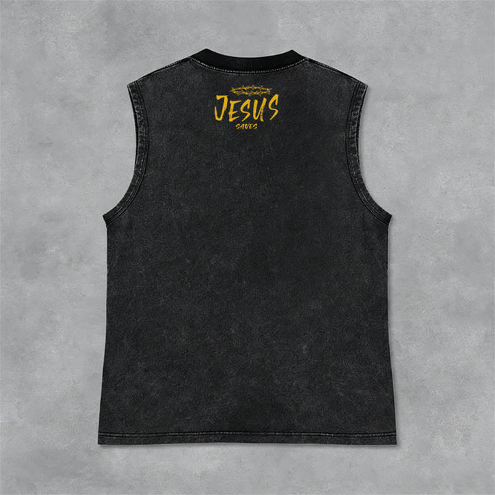 Christianartworkshop Smiley Face Jesus Saves Unisex Washed Tank Top - image 13