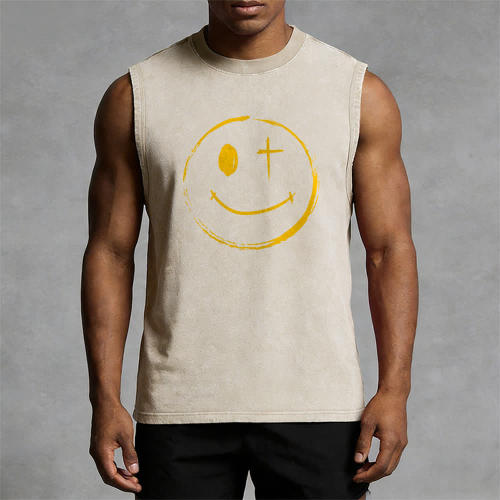 Christianartworkshop Smiley Face Jesus Saves Unisex Washed Tank Top - image 22