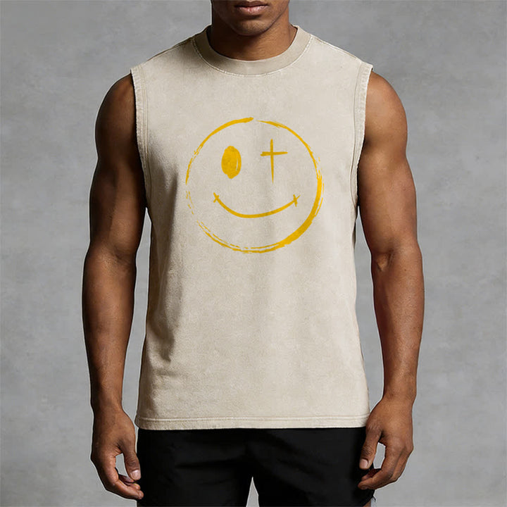 Christianartworkshop Smiley Face Jesus Saves Unisex Washed Tank Top - image 22