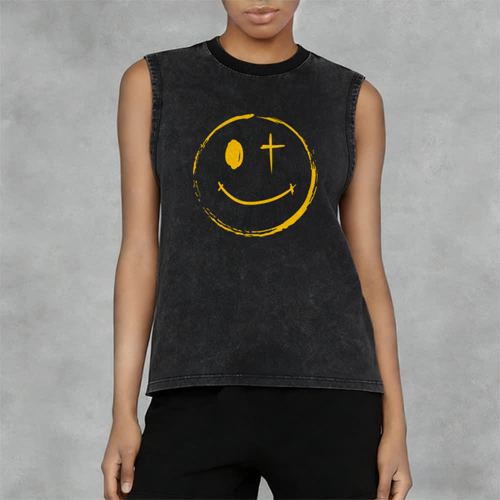 Christianartworkshop Smiley Face Jesus Saves Unisex Washed Tank Top - image 10