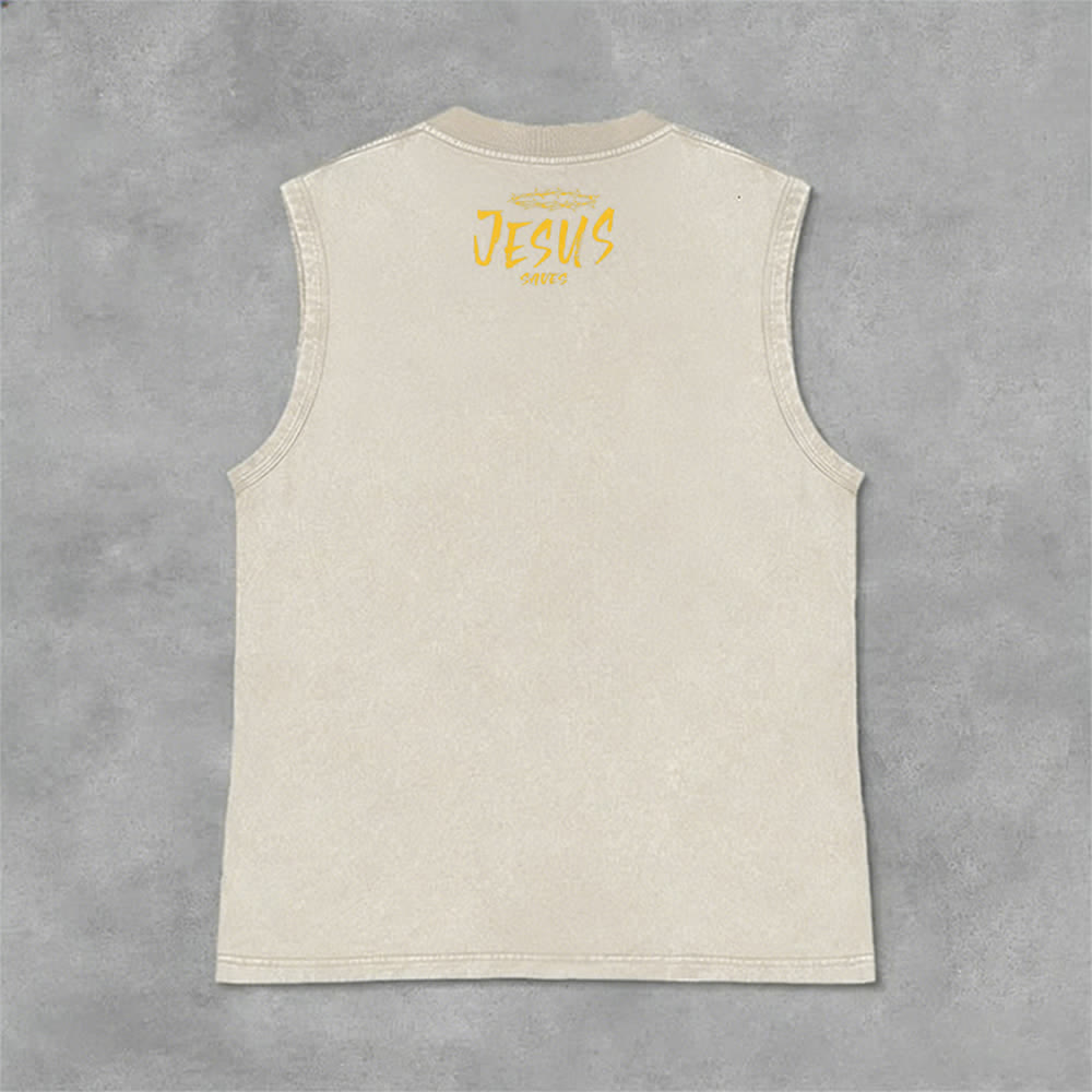 Christianartworkshop Smiley Face Jesus Saves Unisex Washed Tank Top - image 27
