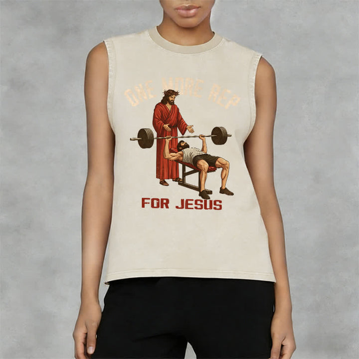 Christianartworkshop One More Rep For Jesus Unisex Washed Tank Top - image 8