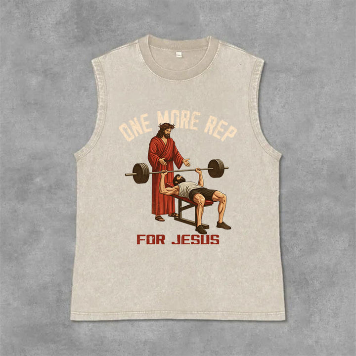 Christianartworkshop One More Rep For Jesus Unisex Washed Tank Top - Beige - 2XL - image 6