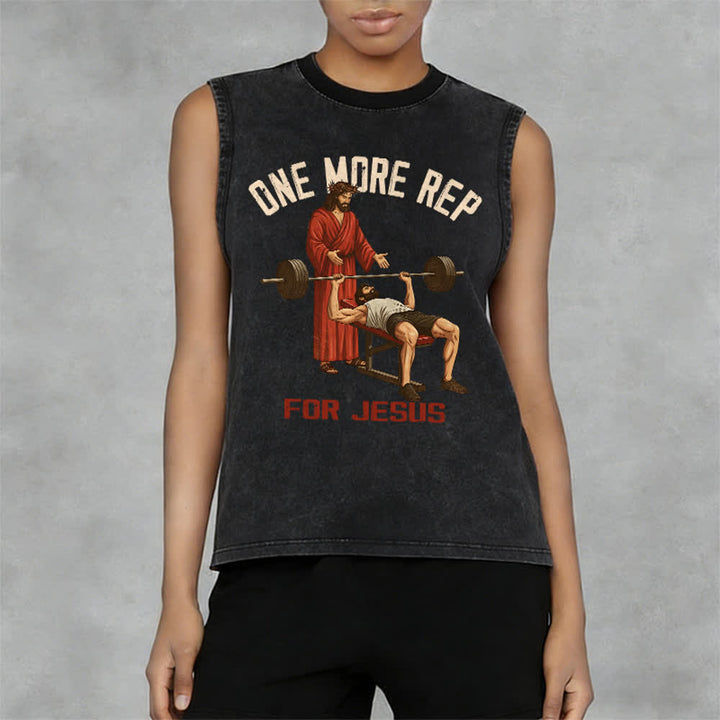 Christianartworkshop One More Rep For Jesus Unisex Washed Tank Top - image 2