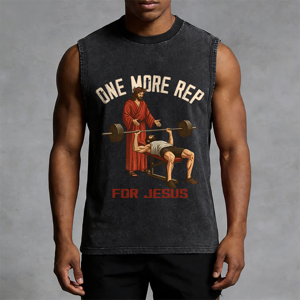 Christianartworkshop One More Rep For Jesus Unisex Washed Tank Top - image 1