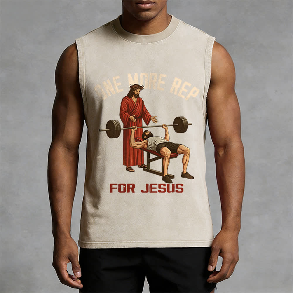 Christianartworkshop One More Rep For Jesus Unisex Washed Tank Top - image 7