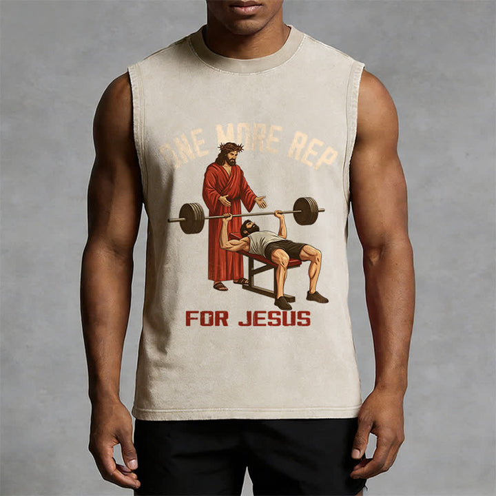 Christianartworkshop One More Rep For Jesus Unisex Washed Tank Top - image 7