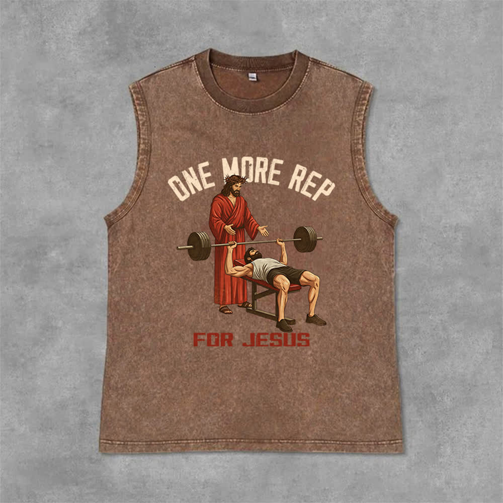 Christianartworkshop One More Rep For Jesus Unisex Washed Tank Top - Brown - 2XL - image 12