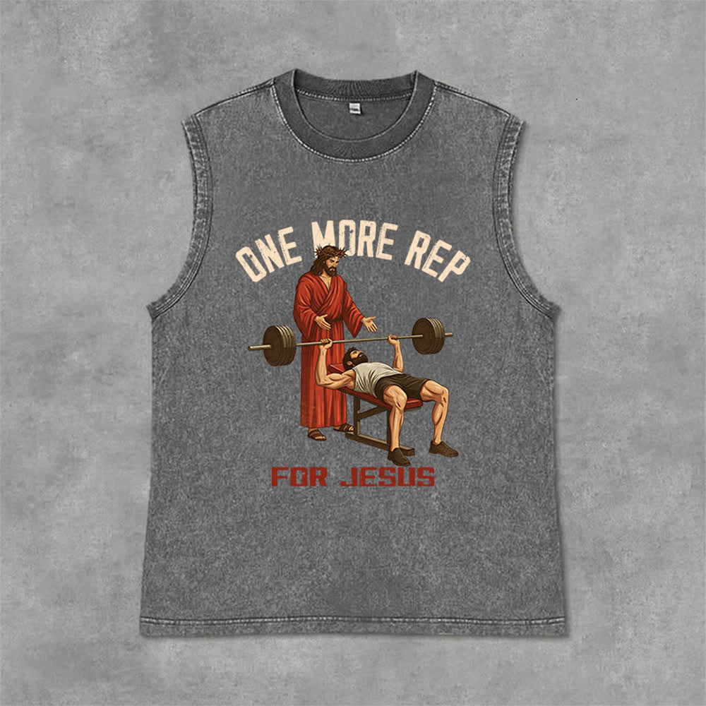 Christianartworkshop One More Rep For Jesus Unisex Washed Tank Top - Grey - 2XL - image 3