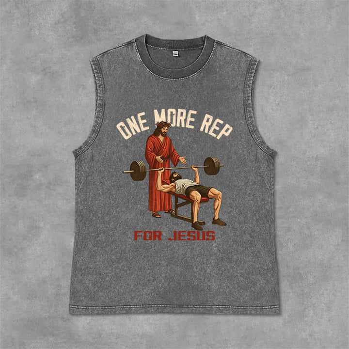 Christianartworkshop One More Rep For Jesus Unisex Washed Tank Top - Grey - 2XL - image 3