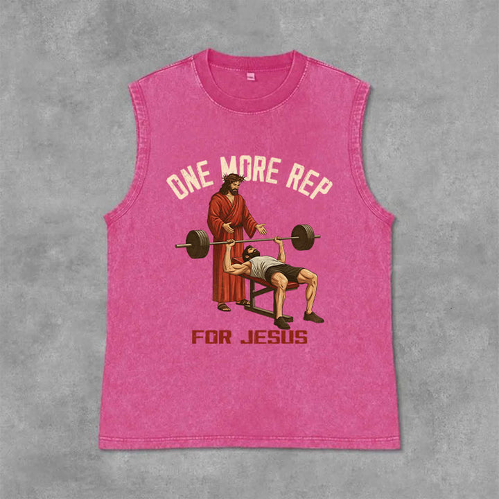 Christianartworkshop One More Rep For Jesus Unisex Washed Tank Top - Pink - 2XL - image 9