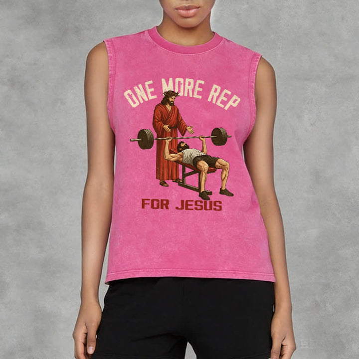 Christianartworkshop One More Rep For Jesus Unisex Washed Tank Top - image 11