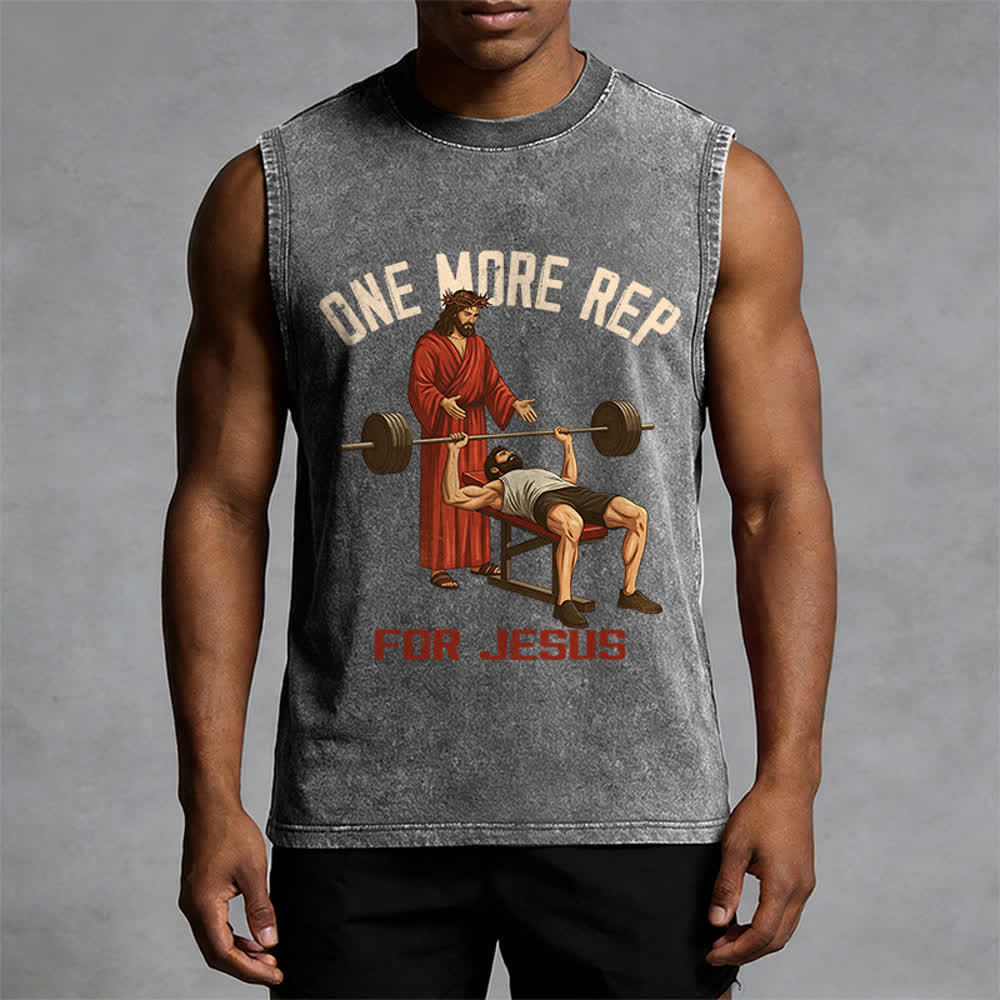 Christianartworkshop One More Rep For Jesus Unisex Washed Tank Top - image 4