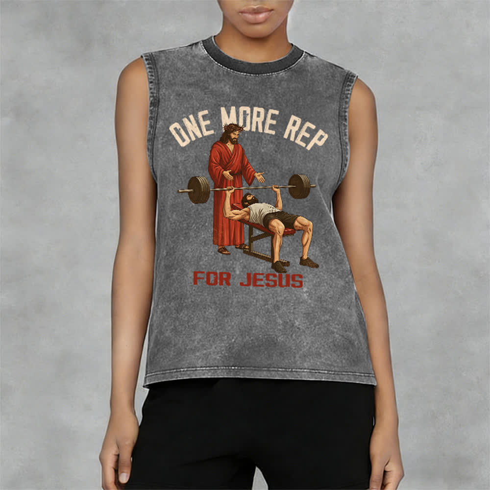 Christianartworkshop One More Rep For Jesus Unisex Washed Tank Top - image 5