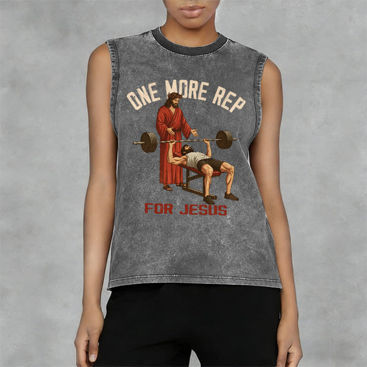 Christianartworkshop One More Rep For Jesus Unisex Washed Tank Top - image 5