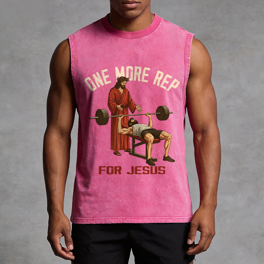 Christianartworkshop One More Rep For Jesus Unisex Washed Tank Top - image 10