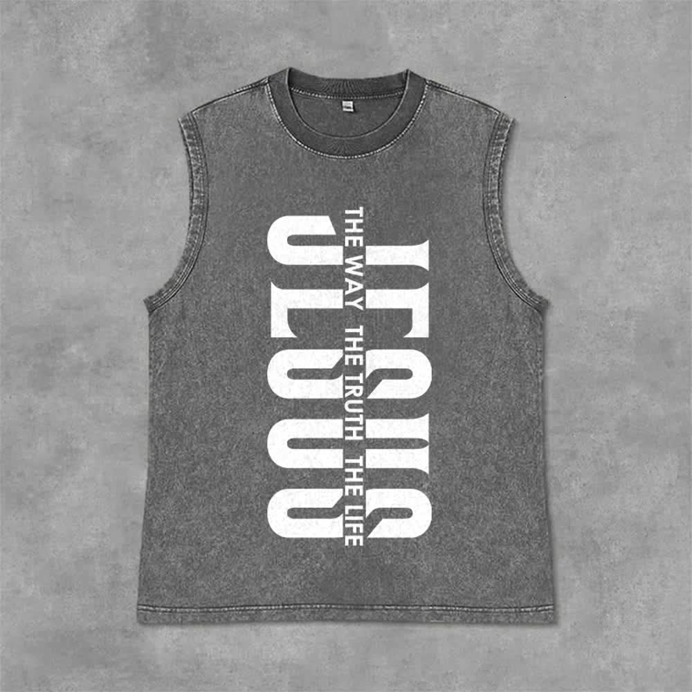 Christianartworkshop The Way The Truth The Life Unisex Washed Tank Top - Grey - 2XL - image 0