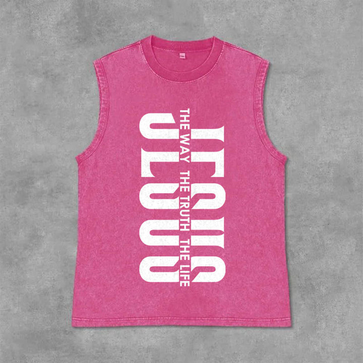 Christianartworkshop The Way The Truth The Life Unisex Washed Tank Top - Pink - 2XL - image 9