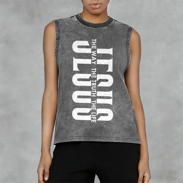 Christianartworkshop The Way The Truth The Life Unisex Washed Tank Top - image 2