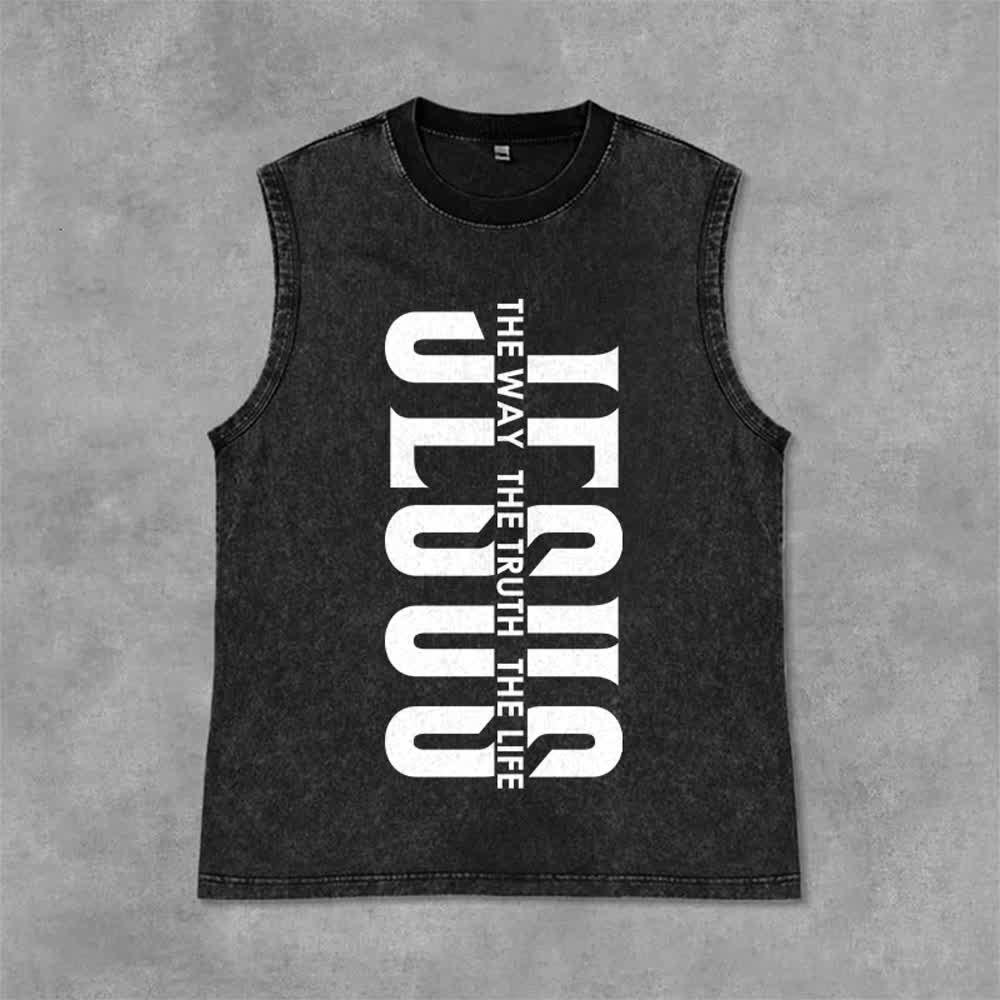 Christianartworkshop The Way The Truth The Life Unisex Washed Tank Top - Black - 2XL - image 3